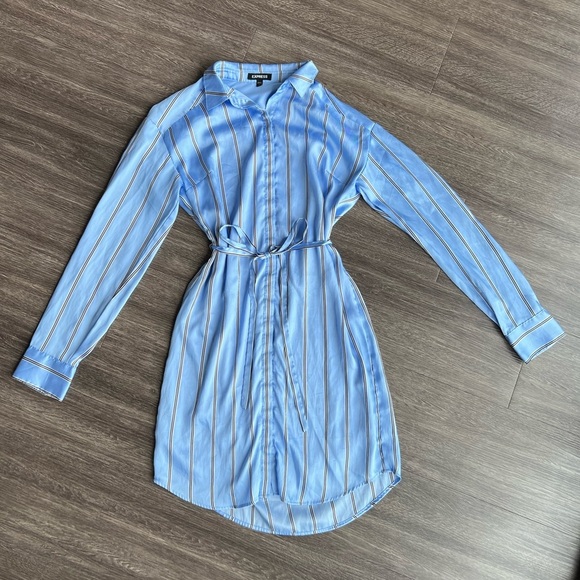 Express Dresses & Skirts - Express Striped Button Up Long Sleeve Satin Dress- XS